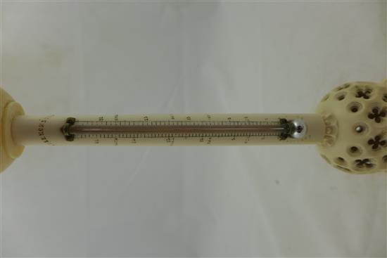 Late 19thC French carved & pierced ivory desk thermometer(-)